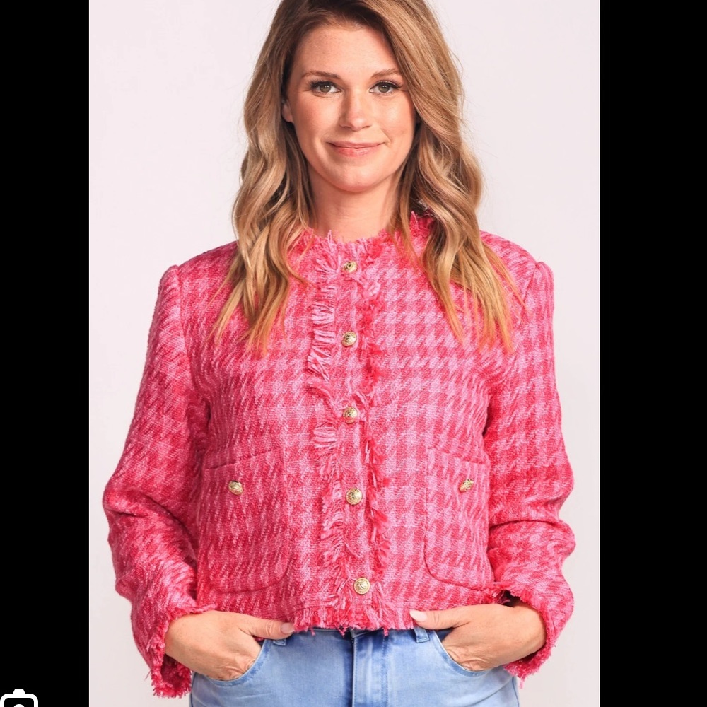 Pink Martini | Pink Mindi Jacket Gold Buttons Fringe - Large